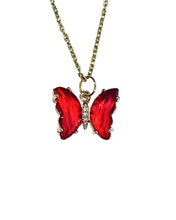 Load image into Gallery viewer, 18" Gold Necklace w/ Red Butterfly Charm