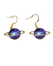 Load image into Gallery viewer, Blue Nebula Saturn Earrings