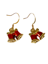 Load image into Gallery viewer, Red Gold Christmas Bells Earrings