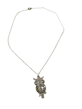 Load image into Gallery viewer, Silver Jeweled Owl 18" Necklace