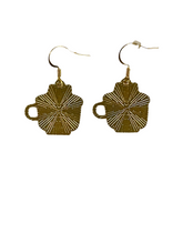 Load image into Gallery viewer, Teal Cat in Black Flower Cup Dangle Earrings