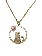Load image into Gallery viewer, 20" Pink Cat w/Flower Charm Gold Necklace