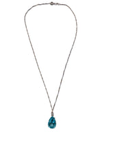 Load image into Gallery viewer, 20" Silver-Plated Twisted Links Necklace w/ Turquoise Color Teardrop Pendant