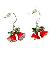 Load image into Gallery viewer, Red/Silver Christmas Bells Charm Earrings
