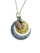 Load image into Gallery viewer, 18" 'I Love You To the Moon and Back' Charm on Gold or Silver Necklace