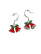 Load image into Gallery viewer, Red/Silver Christmas Bells Charm Earrings