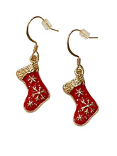Load image into Gallery viewer, Red & Gold Christmas Stocking Earrings