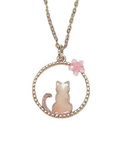 Load image into Gallery viewer, 20" Pink Cat w/Flower Charm Gold Necklace
