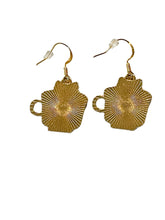 Load image into Gallery viewer, Calico Cat in Blue Teacup Dangle Earrings