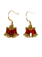 Load image into Gallery viewer, Red Gold Christmas Bells Earrings