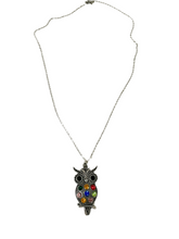 Load image into Gallery viewer, Silver Jeweled Owl 18" Necklace