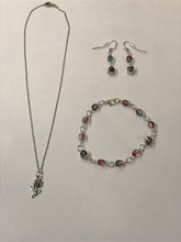 Load image into Gallery viewer, Silver Rose w/ Pink- Blue Beads Jewelry Set