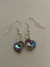 Load image into Gallery viewer, Pink/Purple/Blue Vitrail Light Heart Dangle Earrings