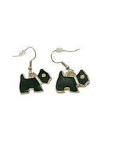 Load image into Gallery viewer, Black Scottie Dog Enamel Charm W/Rhinestone Earrings