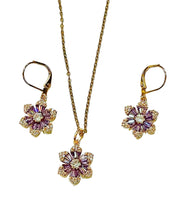 Load image into Gallery viewer, Gold Plated Six Petal Flower Earrings and Necklace Set