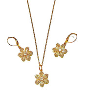 Load image into Gallery viewer, Gold Plated Six Petal Flower Earrings and Necklace Set