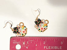 Load image into Gallery viewer, Black Cat in Flower Cup Dangle Earrings
