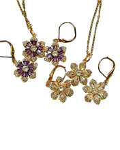 Load image into Gallery viewer, Gold Plated Six Petal Flower Earrings and Necklace Set
