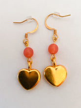 Load image into Gallery viewer, Gold-Pink Heart Earrings
