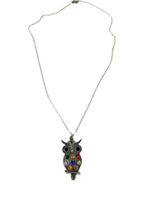 Load image into Gallery viewer, Silver Jeweled Owl 18&quot; Necklace
