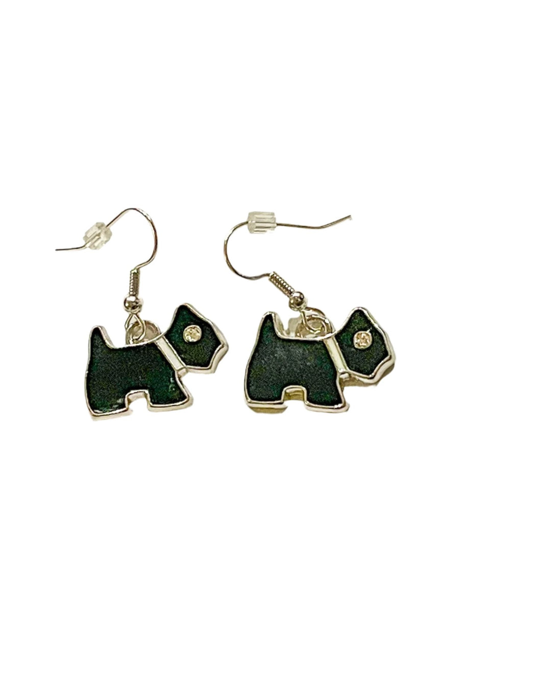 Black Scottie Dog Enamel Charm W/Rhinestone Earrings